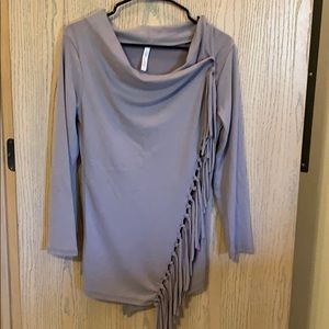 Gray shawl with frayed detail